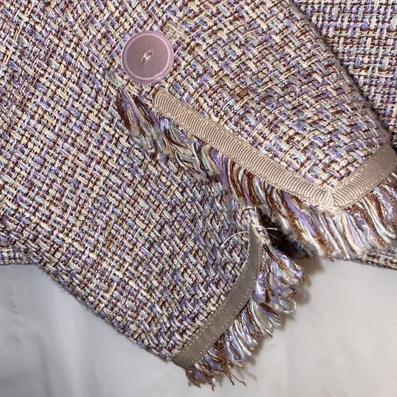 Rena Rowan Tweed Blazer Jacket Lavender Beige at the waist Fringe Edged size 8 - Picture 12 of 17